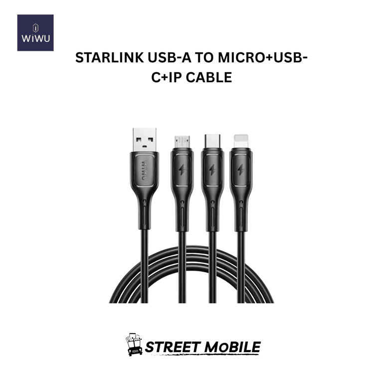 WIWU STARLINK USB TO M+C+IP 3.1A 3 IN 1 CABLE